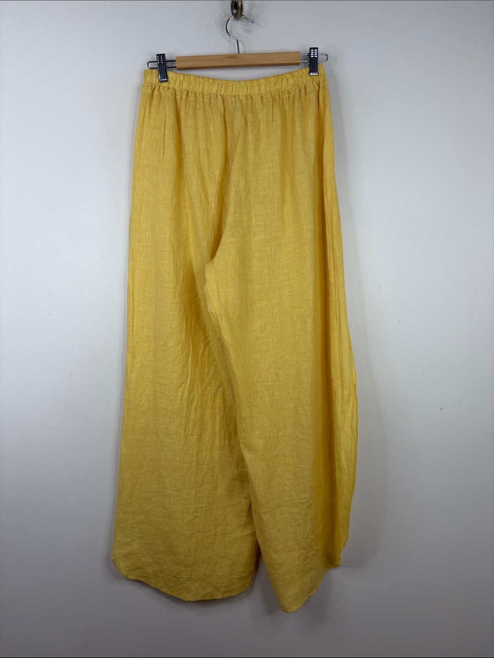 Linen Pants Womens One Size Medium Yellow Wide Leg Side Split Made in Italy - Picture 2 of 12